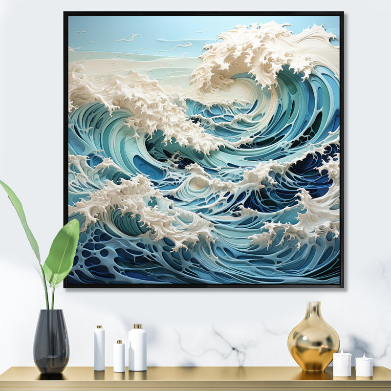 Blue Kinetic Waves I - Art cinétique, impression sur toile encadrée, H 36 po x l 36 po x P 1,5 po, Toile tendue