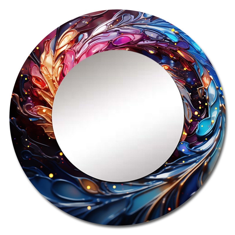 A Colorful Swirly Swirl - miroir spirales abstraites, miroir mural rond unique moderne, art imprimé en métal, 23 po x 23 po