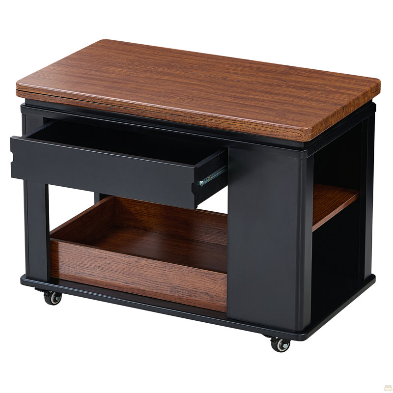 Table basse / table d'appoint moderne 27,6 po avec plateau pliable et roulettes 27,6 po, Noir