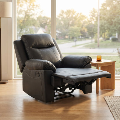 Fauteuil inclinable manuel moderne, canapé-lit inclinable simple en similicuir noir avec repose-pieds rétractable pour salle de petit appartement