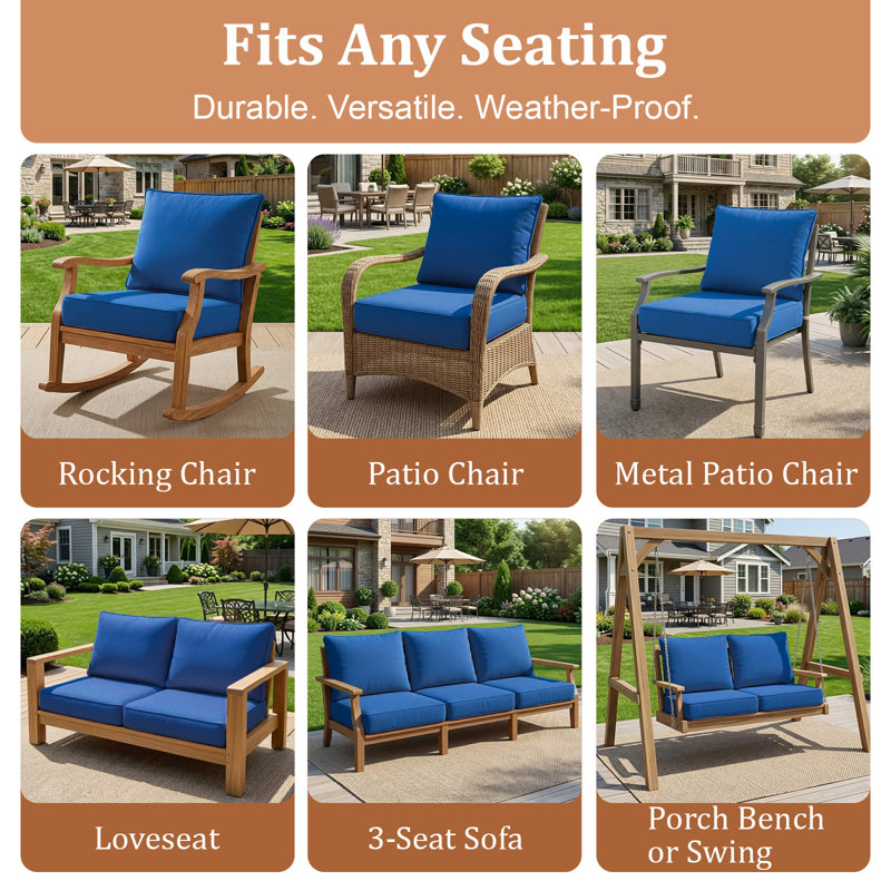 24 x 24 x 6.2 inch Outdoor Replacement Chair Cushion Set,Comfortable, Durable, Weather-Resistant Design, 2, Blue