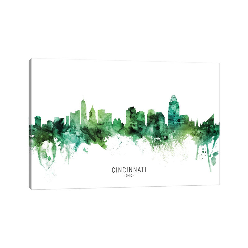 Cincinnati Ohio Skyline Green by Michael Tompsett - 1 Piece Wrapped Canvas Painting, 30.48cm H x 45.72cm W x 1.91cm D
