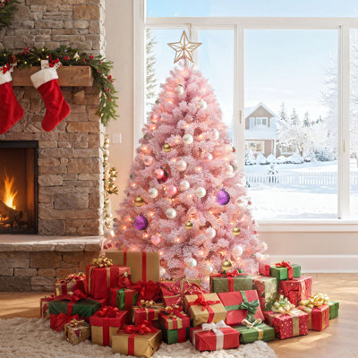 4.5ft H Lighted Artificial Pine Christmas Tree, Pink