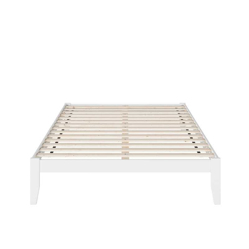 Javaunte Solid Wood Platform Standard Bed, White, Queen