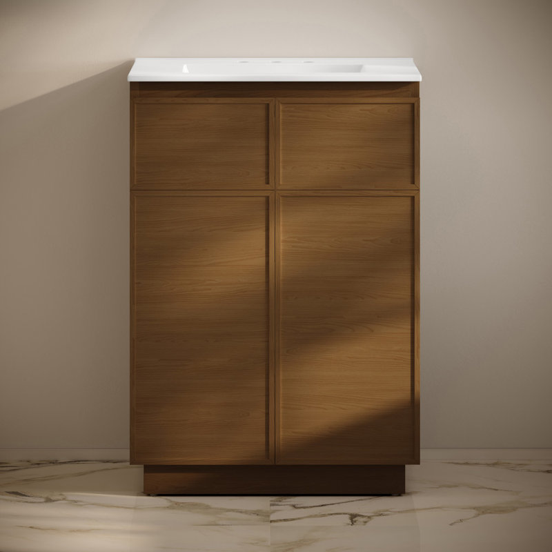 St. Tropez 24" Freestanding Bathroom Vanity In Green Oak With 3-Hole Centerset Sink Top, Brown Oak, White, 8" Centers