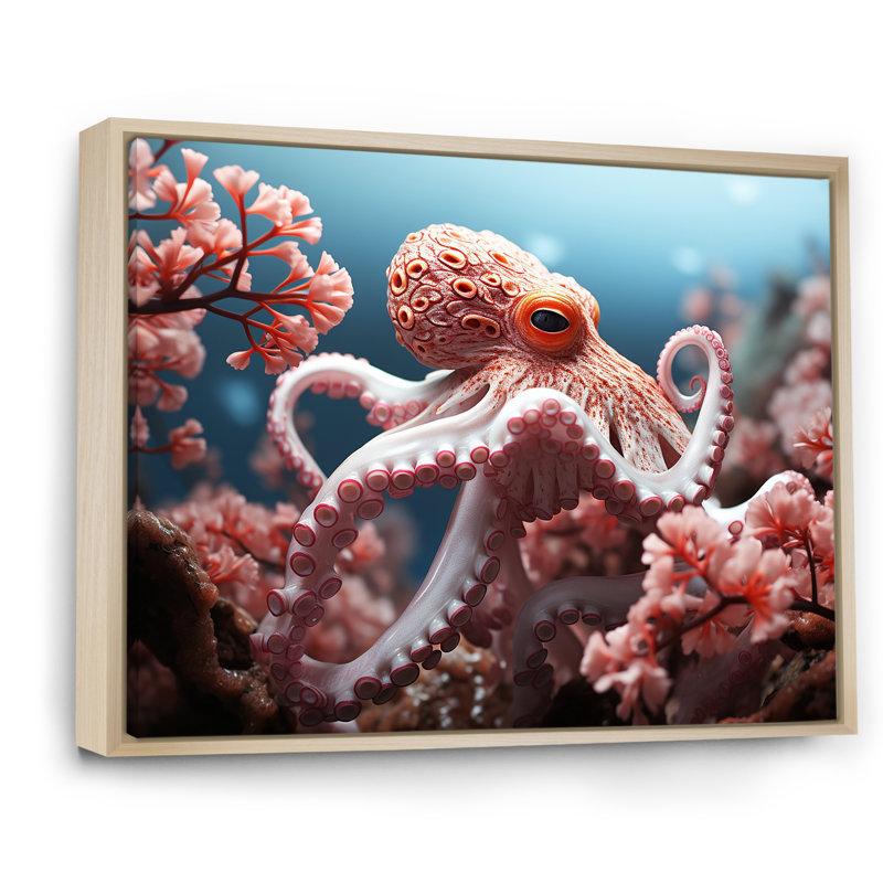 «Pink Octopus Garden of Tranquility», reproduction sur toile encadrée, Cadre naturel flottant, H 12 po x l 20 po x P 1 po