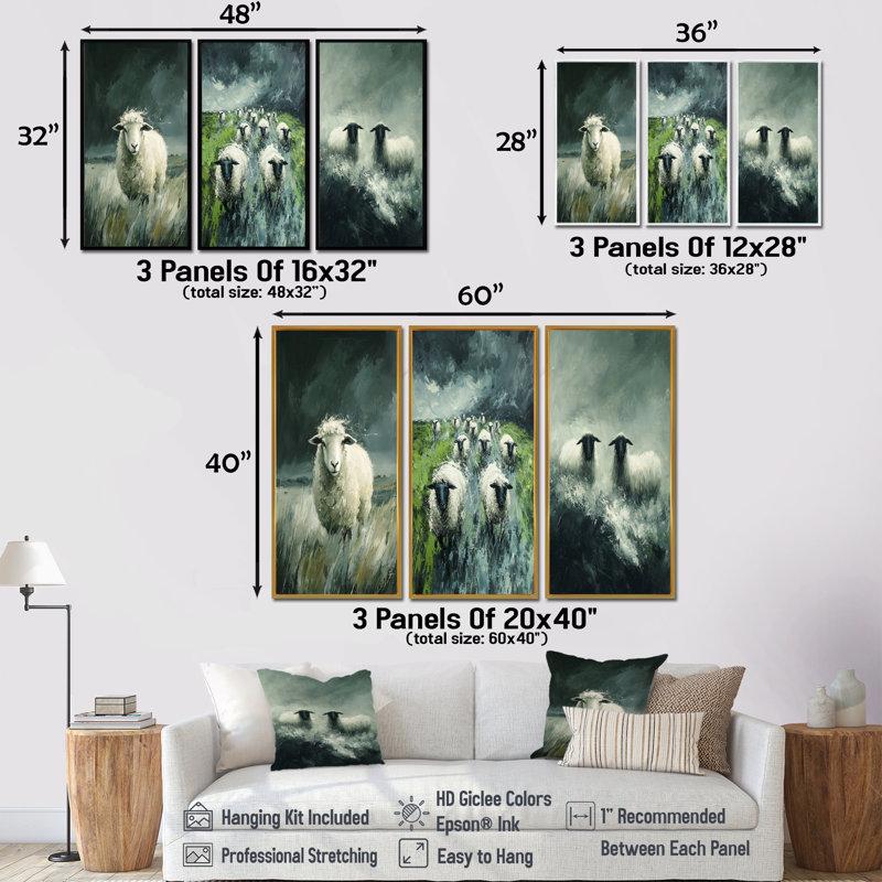 Collection de décorations murales Stormy Pasture Of Sheep I - Sheep, Impression encadrée flottante, H 40 po x l 60 po