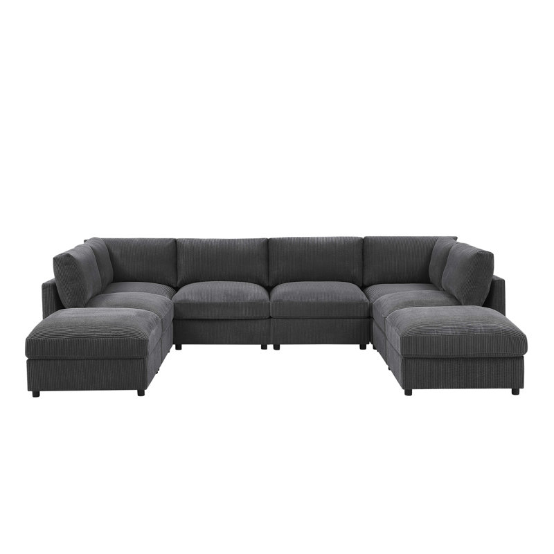 Gewimhurst Corduroy Upholstered Modular Sectional, Dark Gray Corduroy