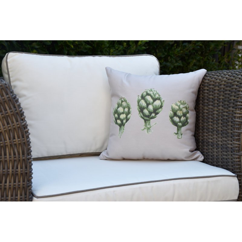 Housse et insert de coussin carré extérieur artichaut Farmers Market, 16 po x 1 po, Gris clair / Vert