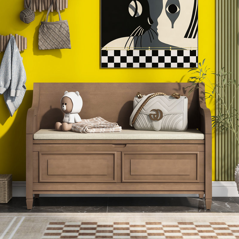 Linen Upholstered Storage Bench, Brown
