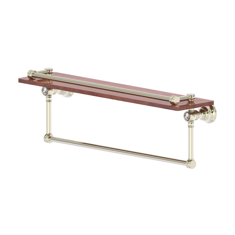 Freyja Ironwood Bracket Shelf with Towel Bar, Polished Nickel, 5.54" H x 22" W x 7.4" D