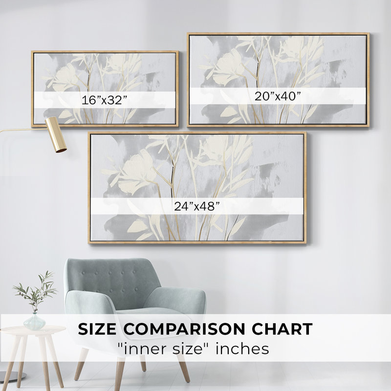 Botanical Series-CCCCLXI - Toile tendue avec châssis encadré - Prêt à être accroché, H 25 po x l 49 po, Naturel