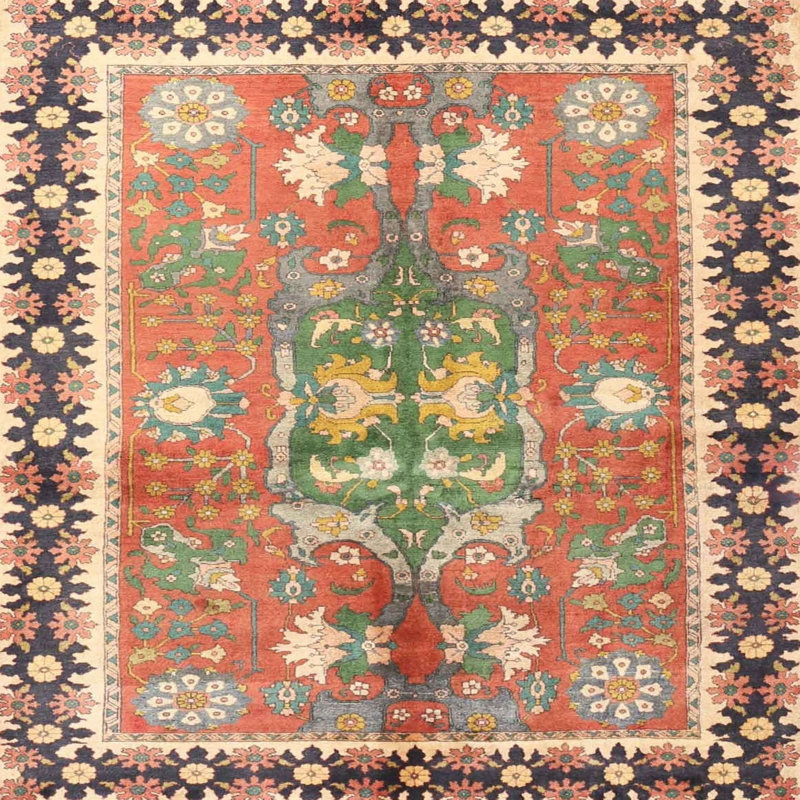 Tapis traditionnel rouge / noir / beige, Rond 5 pi