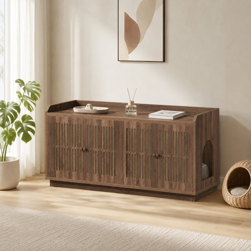Enceinte extra-longue à double fonction pour litière pour chat, entrée latérale cachée avec rangement, toilette pour chat en bois