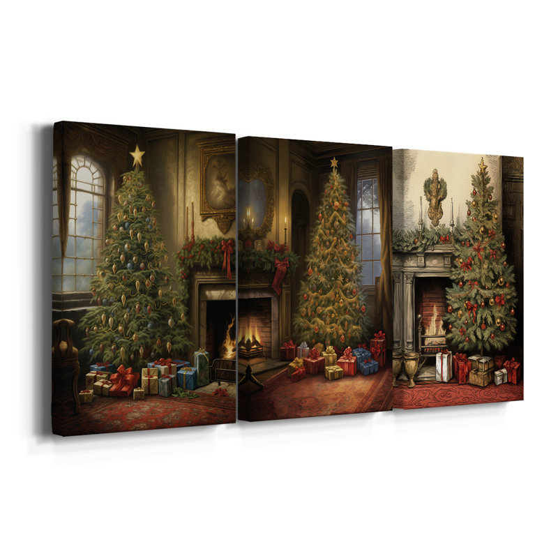 Christmas Holiday Art DVII - Toile tendue avec châssis sur mesure - 3 pièces, H 27 po x l 54 po