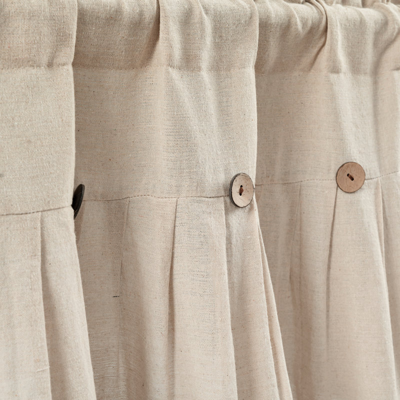 Beige Linen Buttoned Rod Pocket Window Valance