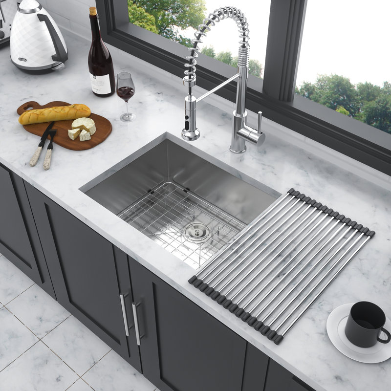 23*18*9 Inch Single Bowl Undermount Stainless Steel Kitchen Sink 18 Gauge, Hand Brushed To Avoid Damage, Accessories, Sound Reduction, Finish 23 Gauge 9 Deep, Bottom Grid, Proof Padding, Easy