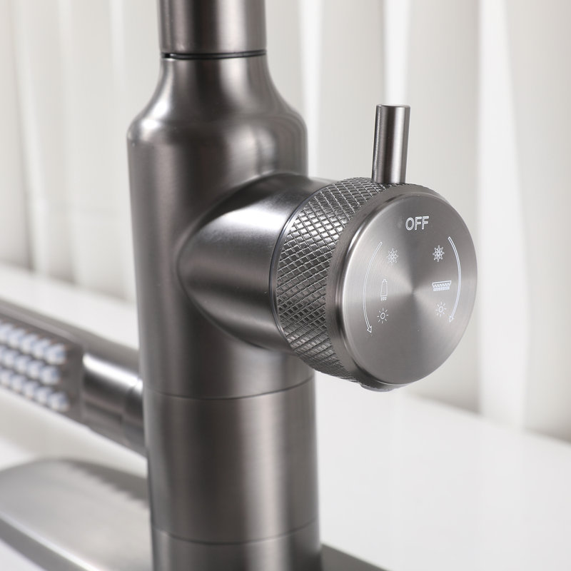 Robinet d'évier de cuisine à poignée simple avec douchette rotative, Gun Metal