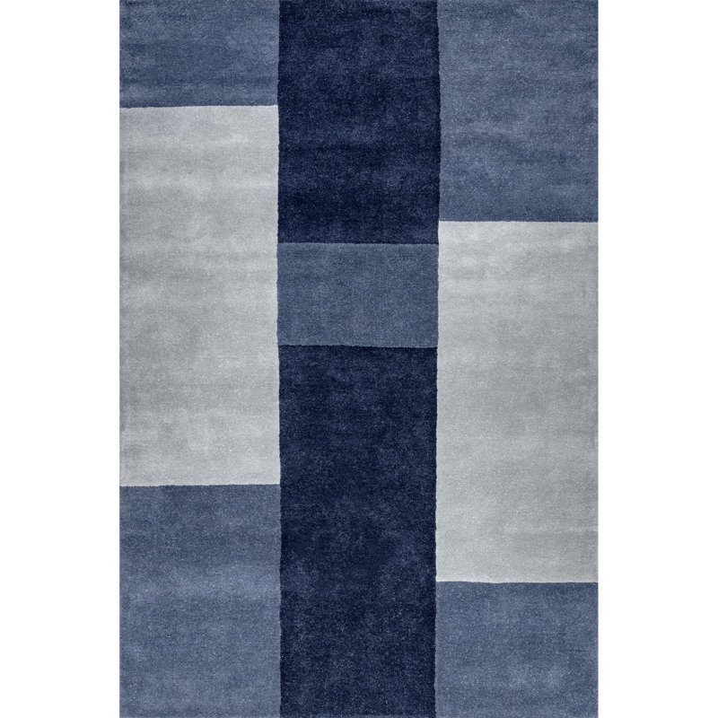 Blue and Gray Handmade Wool Tufted 4' x 6' Area Rug