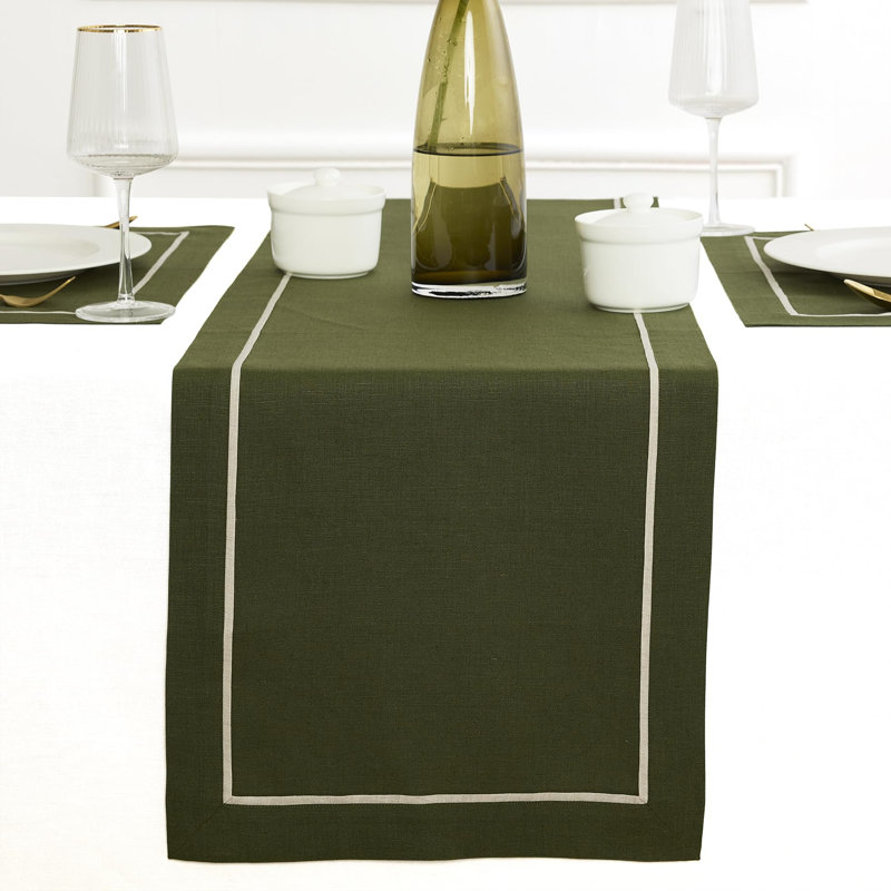 100% Pure Linen Table Runner -kensington, 120" x 14", Olive