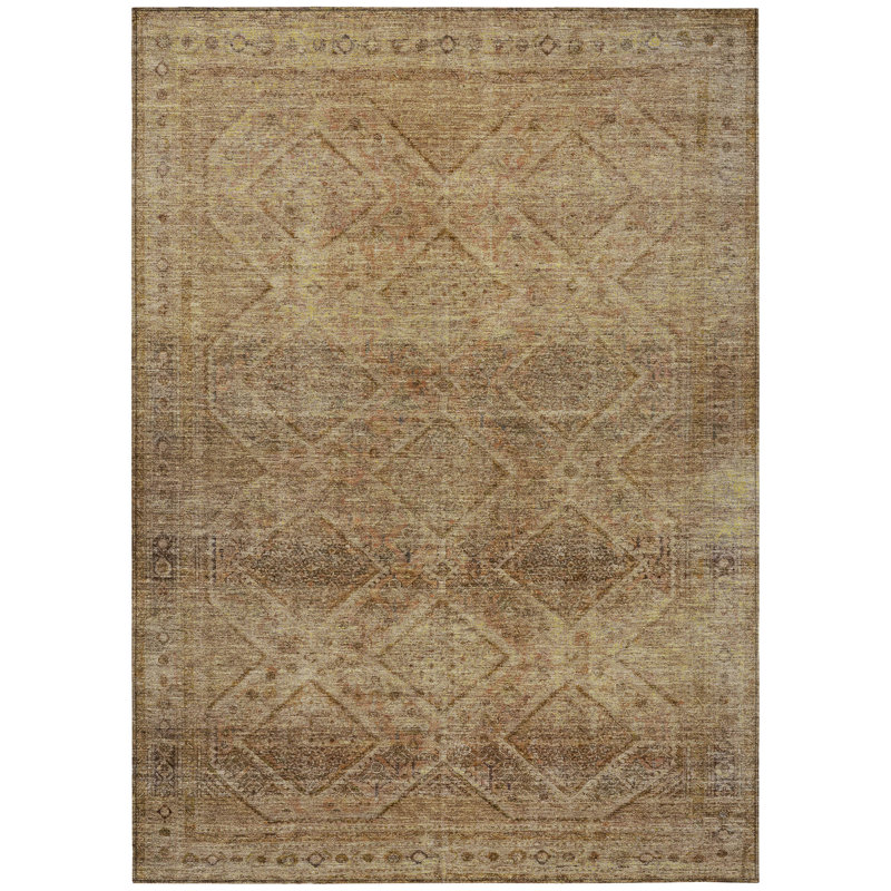 Tapis intérieur / extérieur géométrique lavable kaki et beige 3 pi x 5 pi