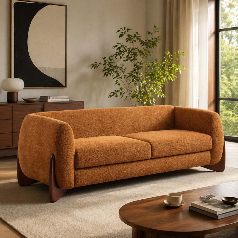 82Inches Boucle Sherpa Sofa -Caramel