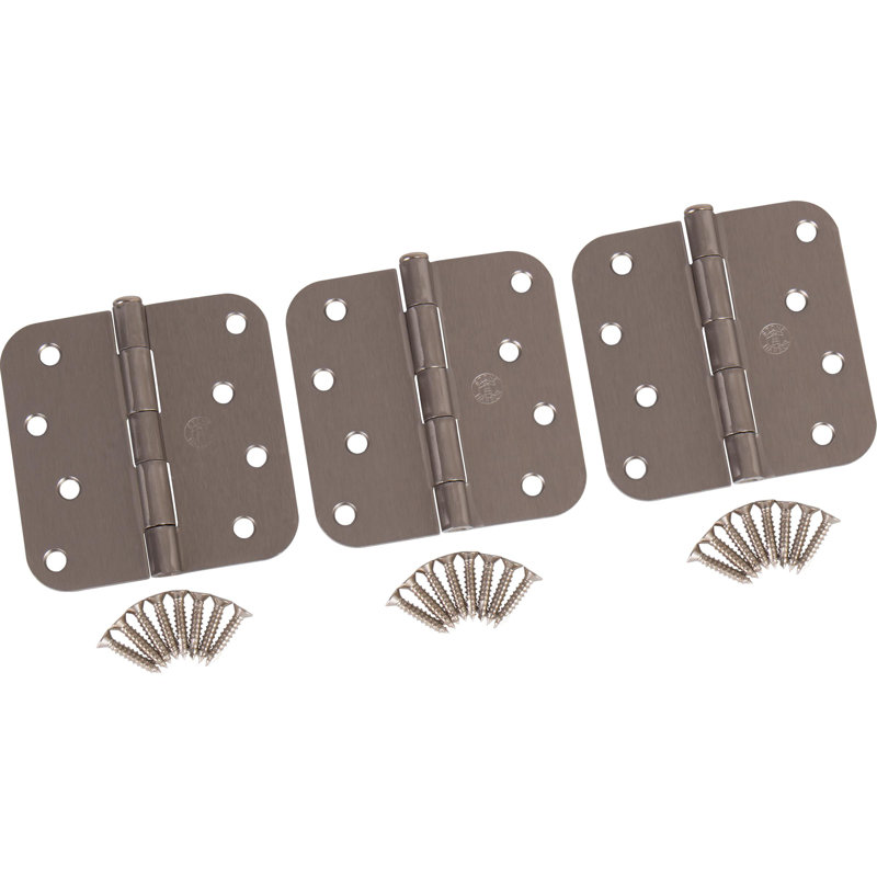 Charnières de porte de 4 po, coin de rayon de 5/8 po, Nickel satiné