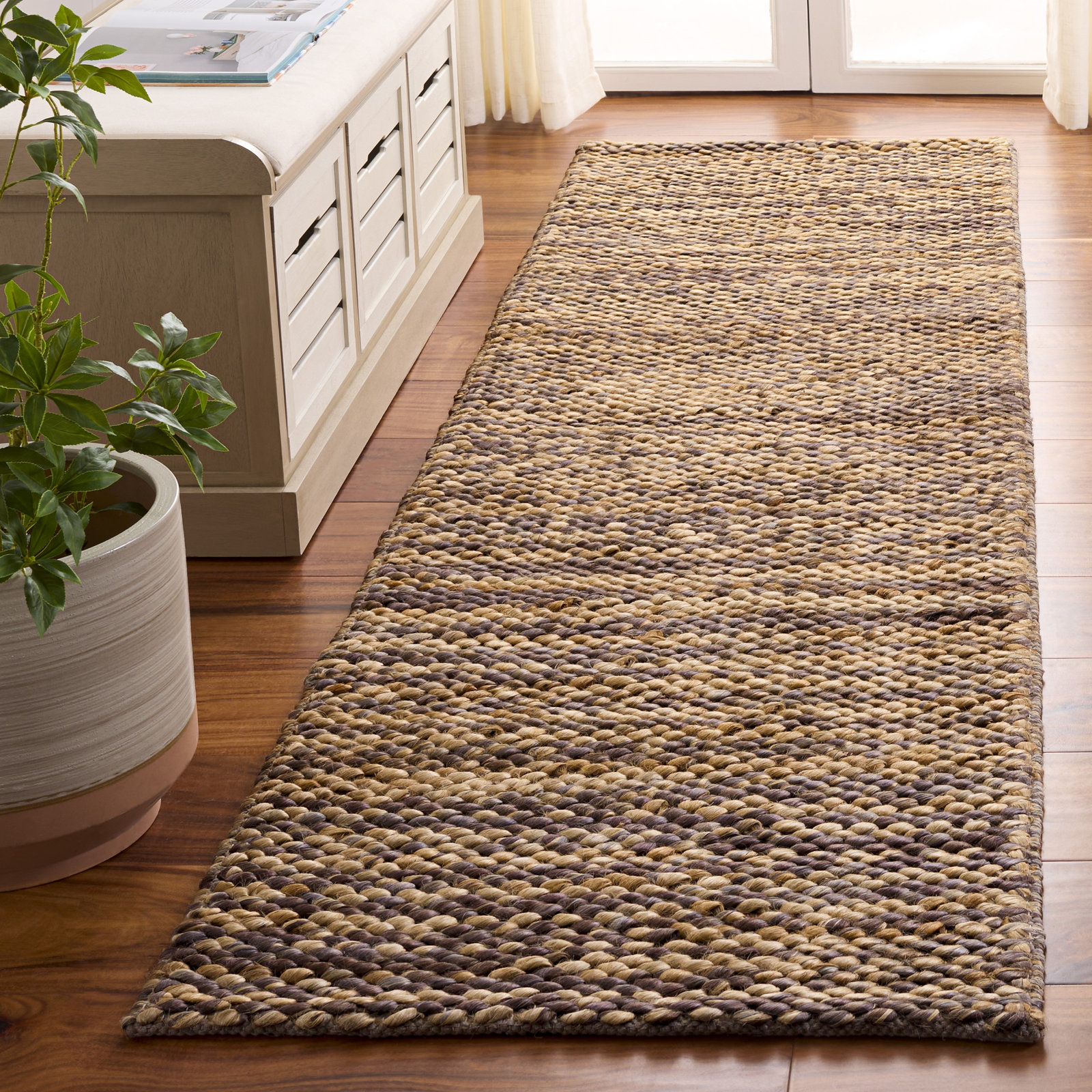 Hand-Woven Abstract Jute Rug, Runner 2'3" x 8'