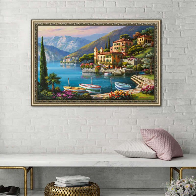 «Villa Bella Vista» par Sung Kim - peinture, H 21,5 po x l 27,5 po, Impression encadrée, Champagne
