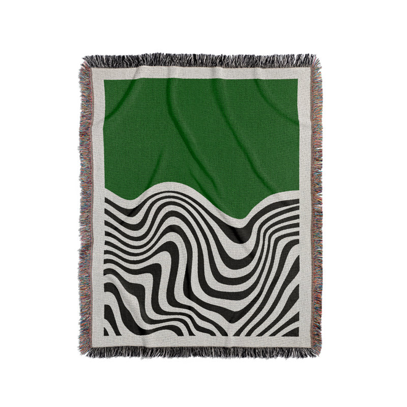Jeté en mélange de coton Acor, L 80 po x l 60 po, Vert / blanc cassé