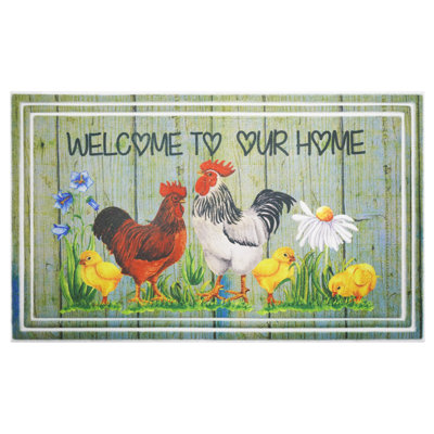 Chicken Greeting Multi-Colored 18 in. x 30 in. Doormat
