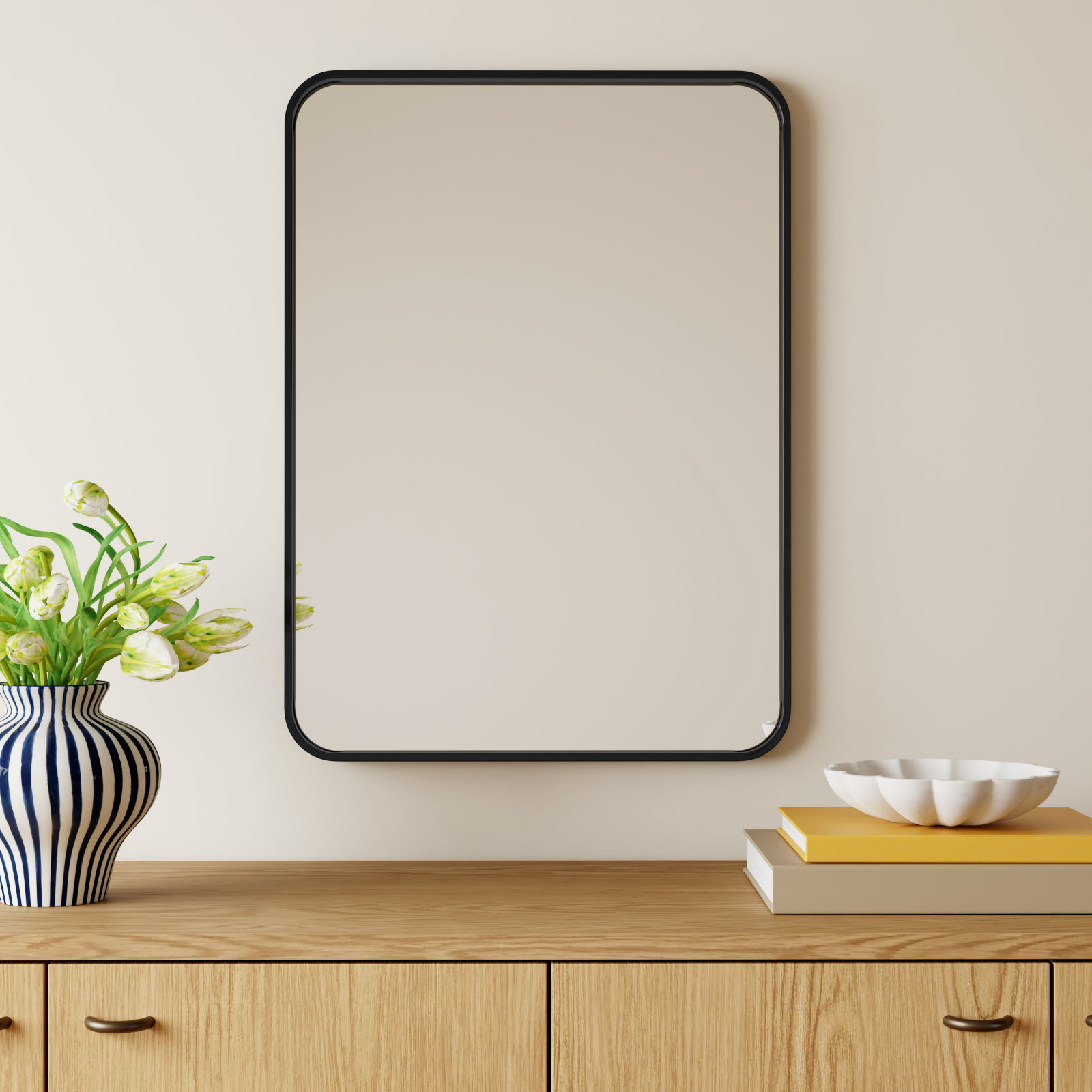 Sabine Metal Rounded Rectangle Wall Mirror, Black, 30'' H x 22'' W