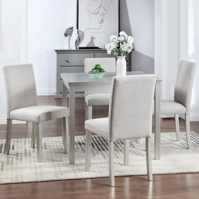 Ensemble de table de salle à manger en bois 5 pièces, ensemble de table de cuisine avec une table carrée et 4 chaises rembourrées