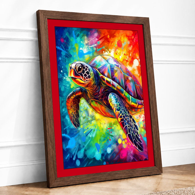 Turtle In Colour Modern - Print, A2 - 59.4 x 42.0 cm, Walnut
