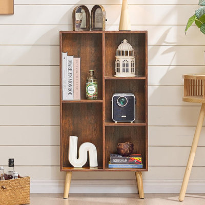 5-Cube Mid-Century Small Bookshelf Brown