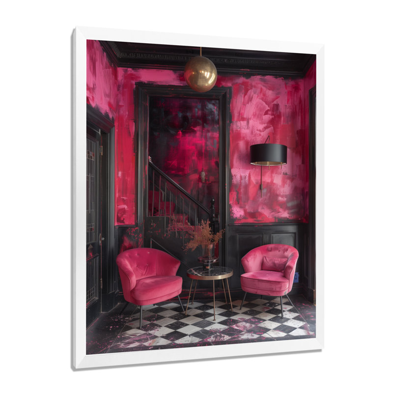 Rose, noir, chic, hôtel de ville - hôtels et loges, salon d'art mural, Cadre simple blanc, H 34 po x l 44 po