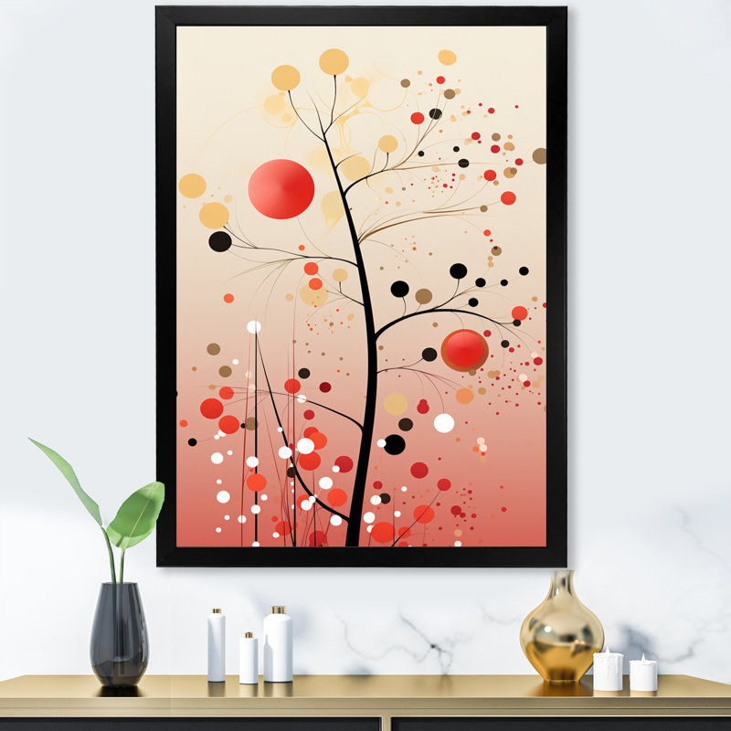 «Pink Boho Blooming Branch» sur toile, Cadre simple noir, H 32 po x l 24 po x P 1 po