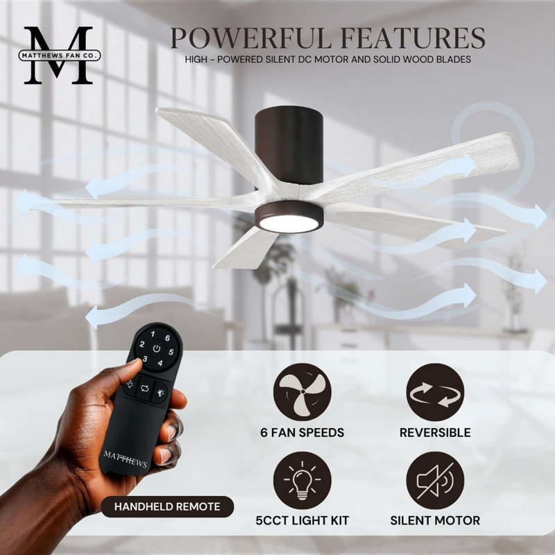 Irene Flushmount Light Kit 5 Blade LED Ceiling Fan, 42", Textured Bronze, Matte White