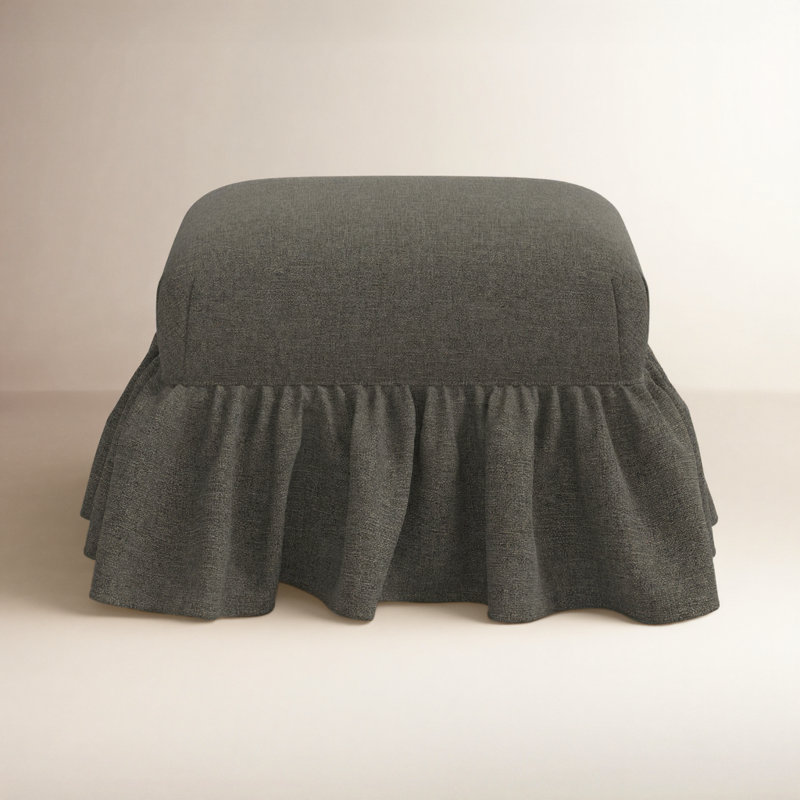June Upholstered Ottoman, Zuma Charcoal Textured Linen