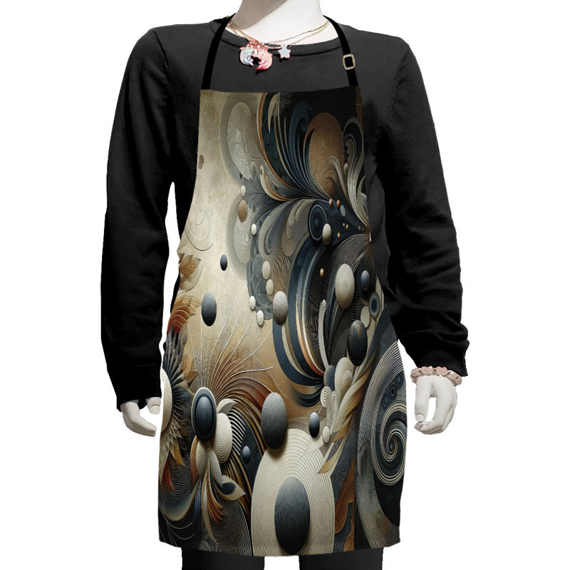 East Urban Home Abstract Apron with Adjustable Ties and Hook & Loop Straps Small Dark Slate Blue and Tan