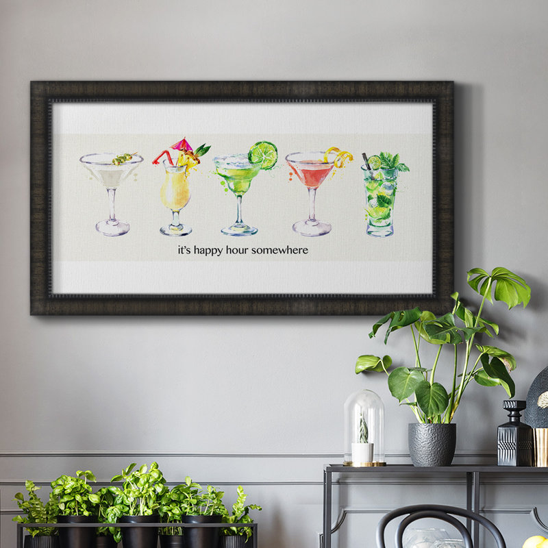 " Happy Hour Cocktails ", Black, 25" H x 45" W x 1" D