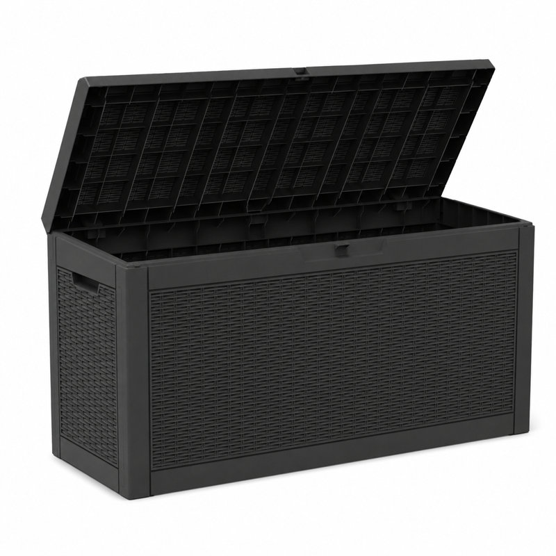 130 Gal Weatherproof Lockable Deck Box with Seat, null