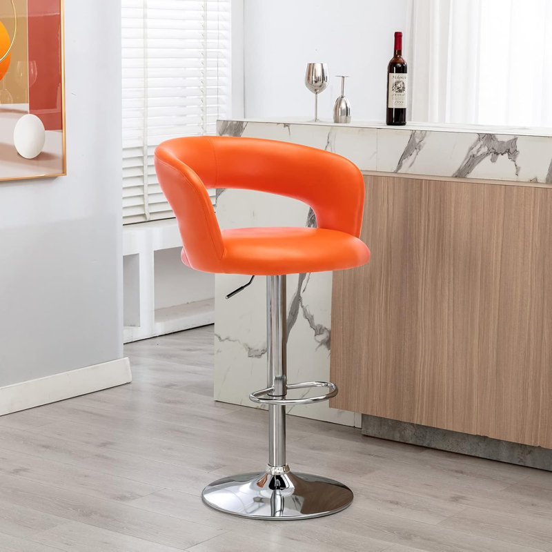 Modern PU Leather Swivel Adjustable Barstool with Hollow Back and Arms, Upholstered Airlift Counter Height Bar Chair for Kitchen Dining
