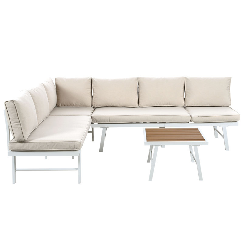 5-6 Seater Garden Furniture Set, Beige, White