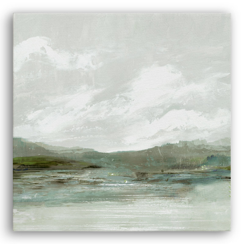 20x20 Canvas Wall Art Featuring Green Hills, Blue Water and White Sky with Hand-Painted Accents - Gallery Wrap - Landscape Wall Art