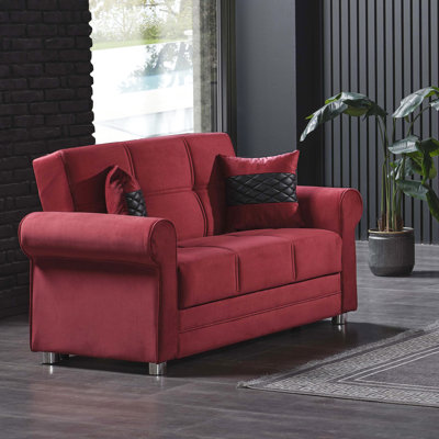 Burgundy Storage , Convertible To Sleeper, Small - Space Solution, Quality Microfiber, Thick Firm Seats, Click Tech Upholstered Comfortable Microfiber Seating, Fits Smaller Spaces, Easy Assembly, Bed