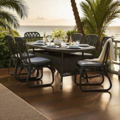 Élégant ensemble de salle à manger de patio 7 pièces toutes saisons - table et chaises d'extérieur en osier pour 6 personnes, sans assemblage