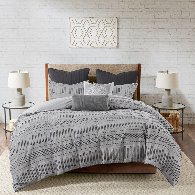 Édredon 100% coton très captivant gris / noir, Édredon très grand + 2 taies décoratives, Gris