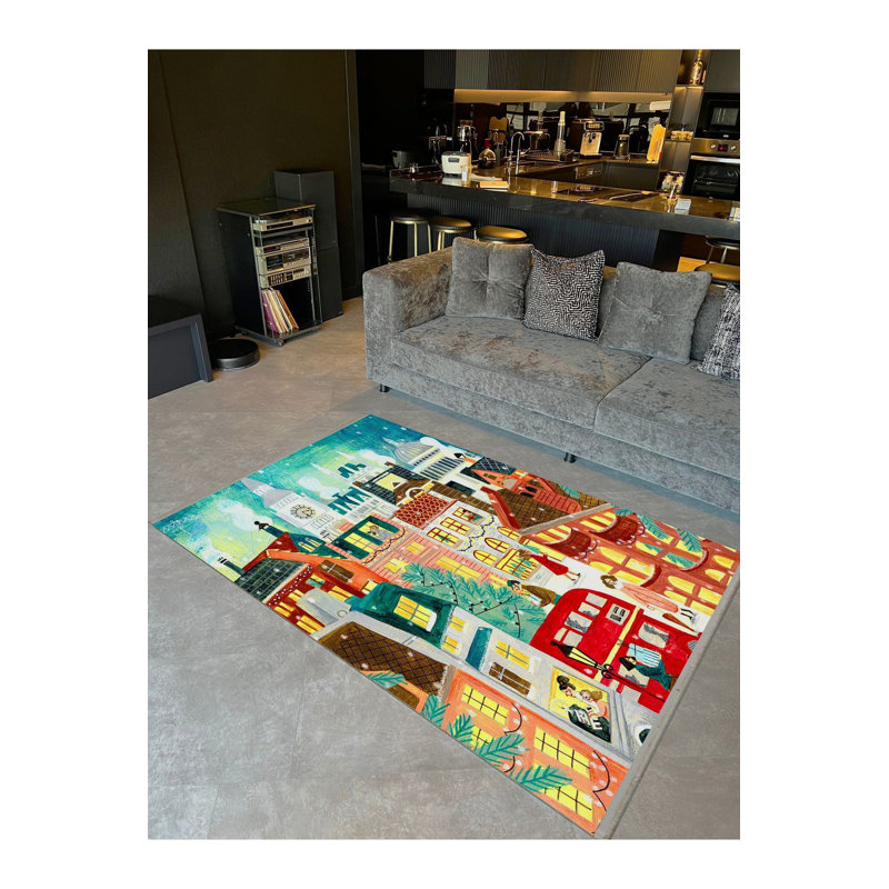 Tapis décoratif lavable à la machine moderne Barcelona Collection, Rectangle 3 pi 3 po x 4 pi 11 po