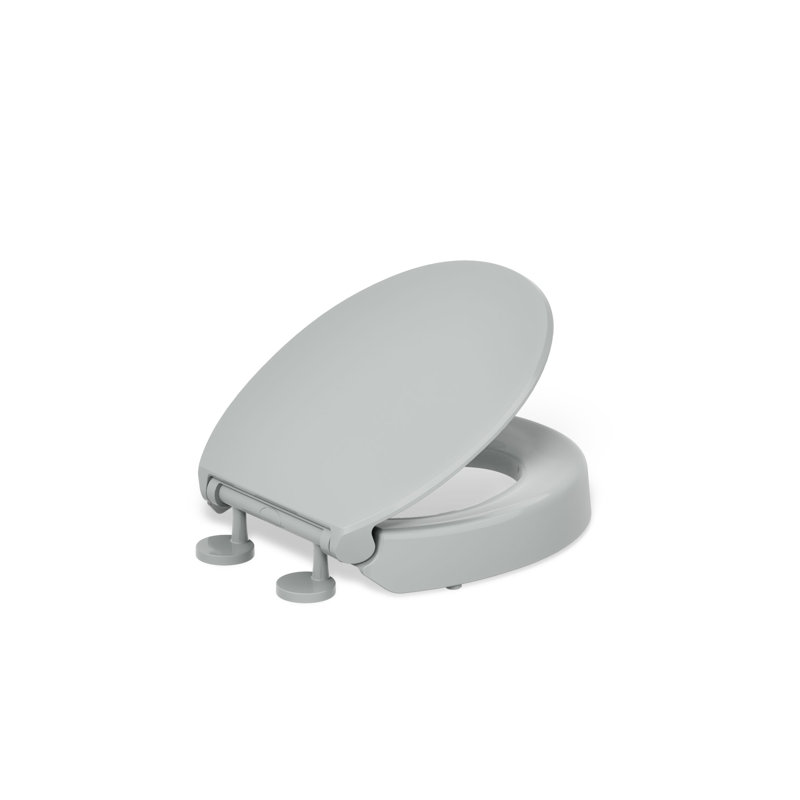 Hyten Elevated Quiet-Close Round-Front Toilet Seat, Ice Gray